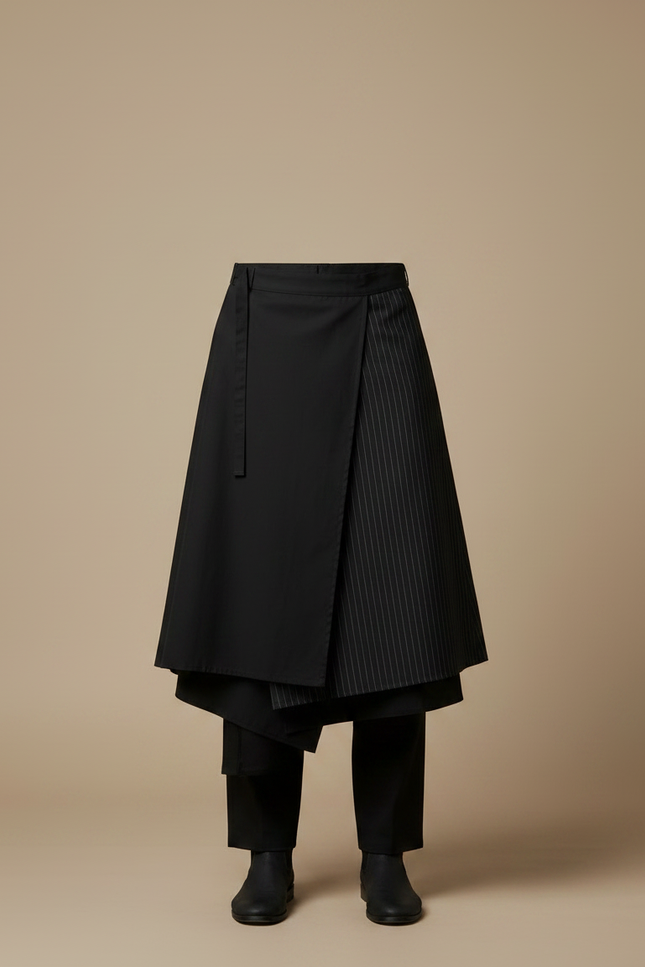 Pantalon Japonais Noir Superposé Rayé Ample Moderne - Gabardine - vue 3