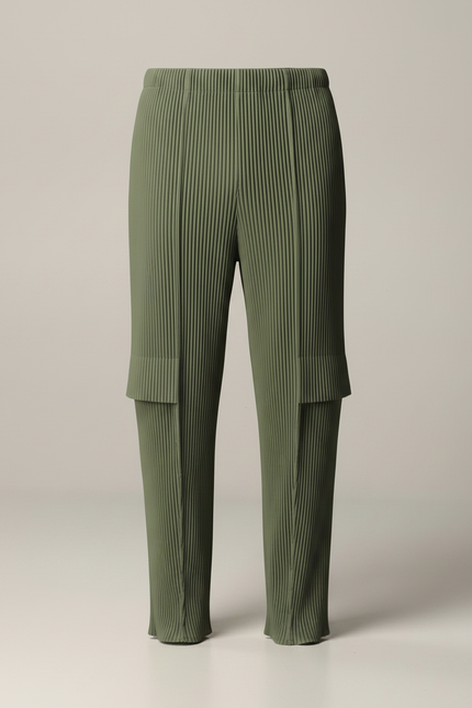 Pantalon Japonais Plissé Vert Kaki Ample Homme Décontracté - Polyester - vue 3