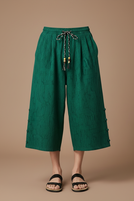 Pantalon Japonais Vert Lin Ample Décontracté Homme - vue 3