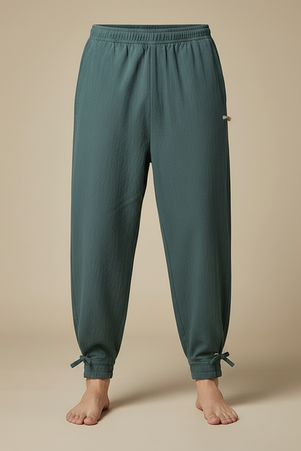 Pantalon Japonais Vert Ample Coton Chevilles Nouées Homme - vue 3