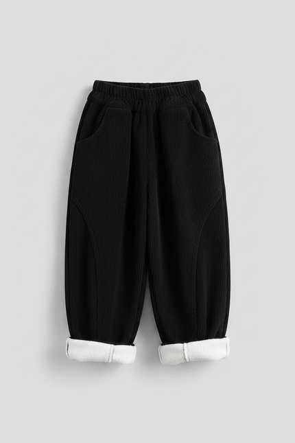Pantalon Japonais Noir Côtelé Ample Doublé Hiver - Cordé - vue 2