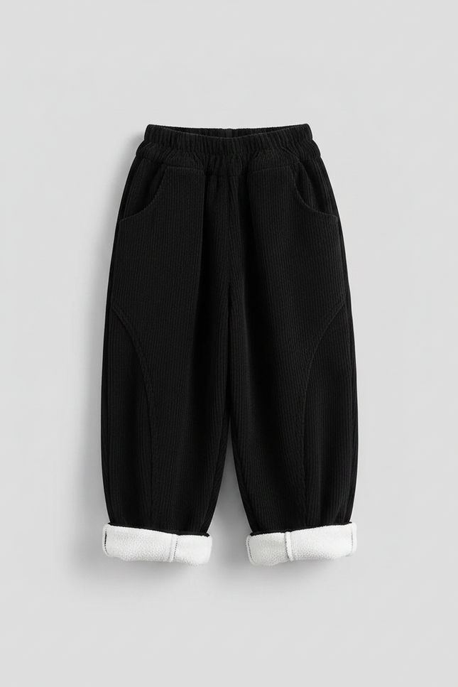 Pantalon Japonais Noir Côtelé Ample Doublé Hiver - Cordé - vue 2