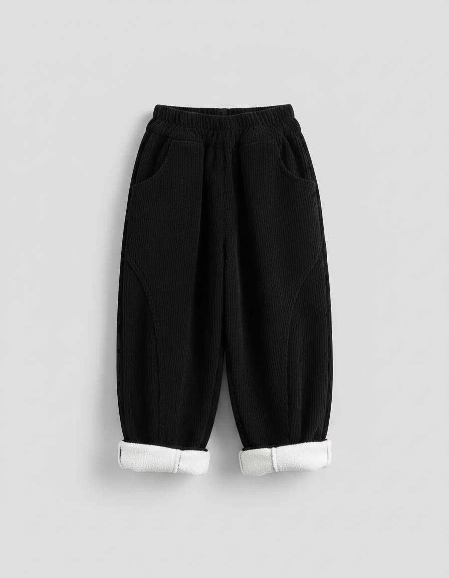 Pantalon Japonais Noir Côtelé Ample Doublé Hiver - Cordé - vue 2