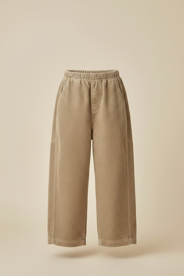 Pantalon Japonais Corduroy Beige Ample Décontracté Enfant - Cordé - vue 3