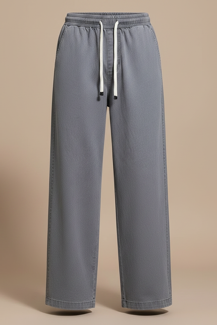 Pantalon Japonais Gris Ample Coton Décontracté Cordon - Jean - vue 3