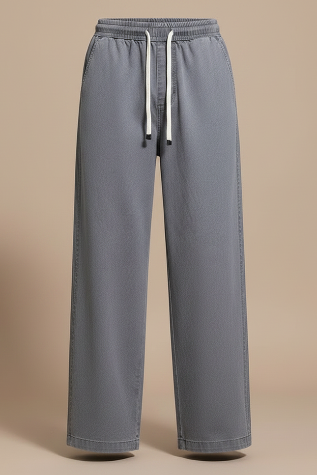 Pantalon Japonais Gris Ample Coton Décontracté Cordon - Jean - vue 3