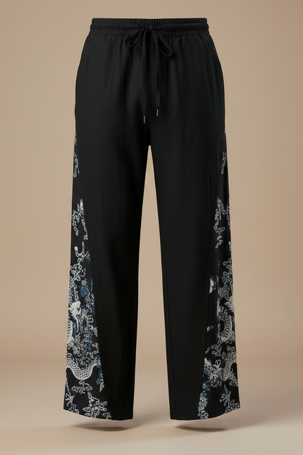 Pantalon Japonais Noir Dragon Ample Coton Lin Homme - vue 3