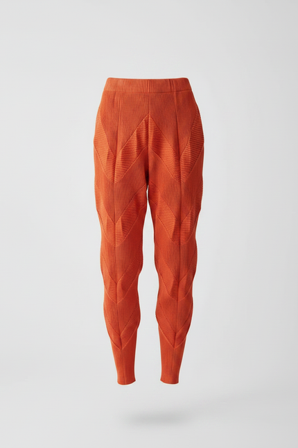Pantalon Japonais Plissé Orange Ample Texturé Femme - Polyester - vue 3