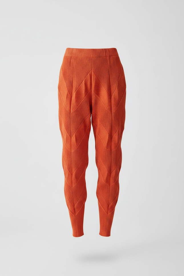 Pantalon Japonais Plissé Orange Ample Texturé Femme - Polyester - vue 3