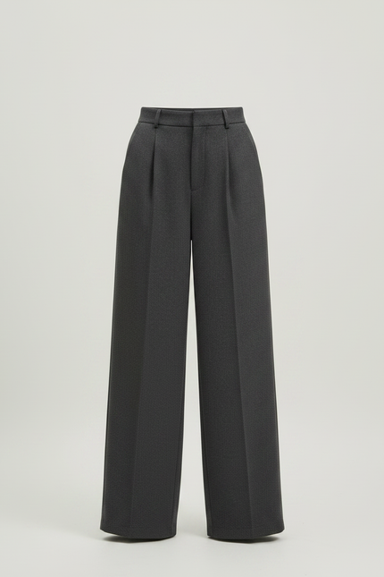 Pantalon Japonais Gris Laine Ample Plissé Élégant Femme - vue 3