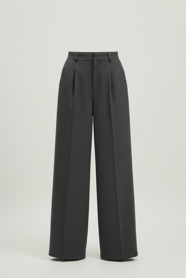 Pantalon Japonais Gris Laine Ample Plissé Élégant Femme - vue 3