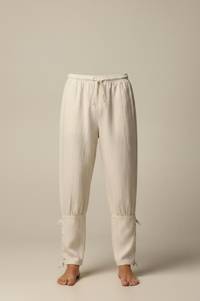 Pantalon Japonais Lin Ample Beige Cordon Homme - vue 3