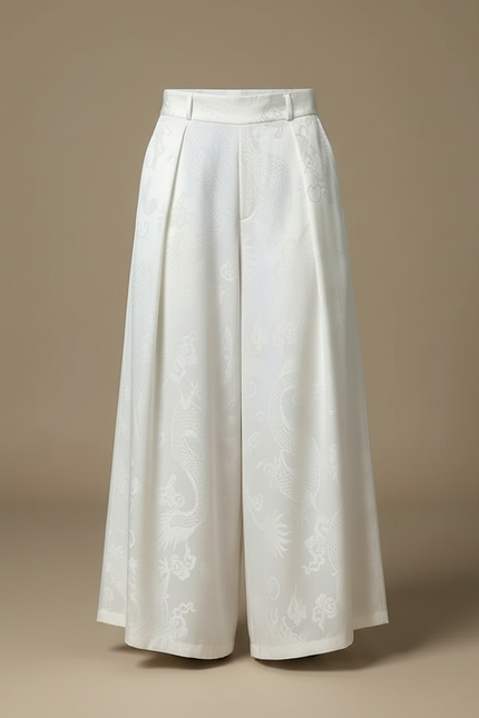 Pantalon Japonais Blanc Ample Dragon Kimono Homme - Satin - vue 3