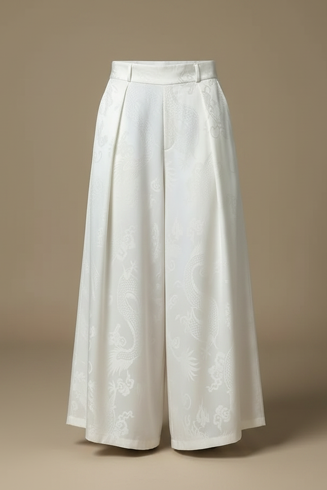 Pantalon Japonais Blanc Ample Dragon Kimono Homme - Satin - vue 3