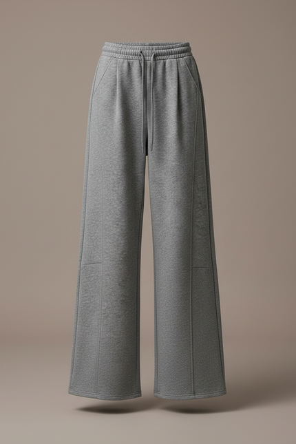 Pantalon Japonais Gris Ample Molleton Cordon Fluide - vue 3