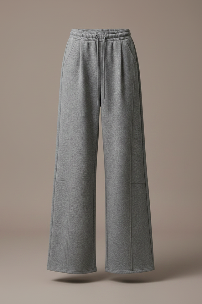 Pantalon Japonais Gris Ample Molleton Cordon Fluide - vue 3