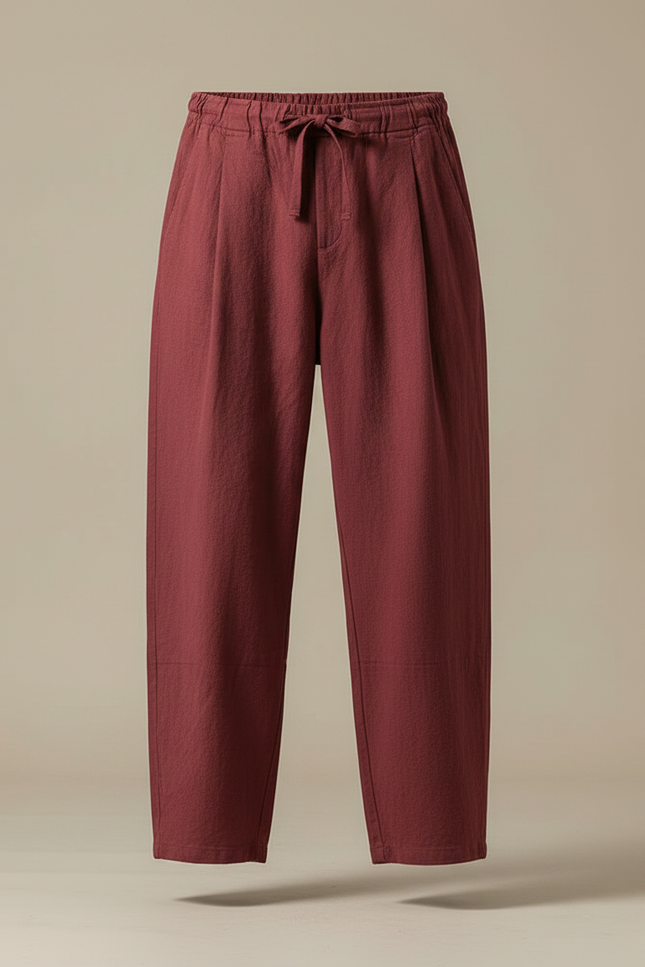 Pantalon Baggy Japonais - Bordeaux Lin - vue 3