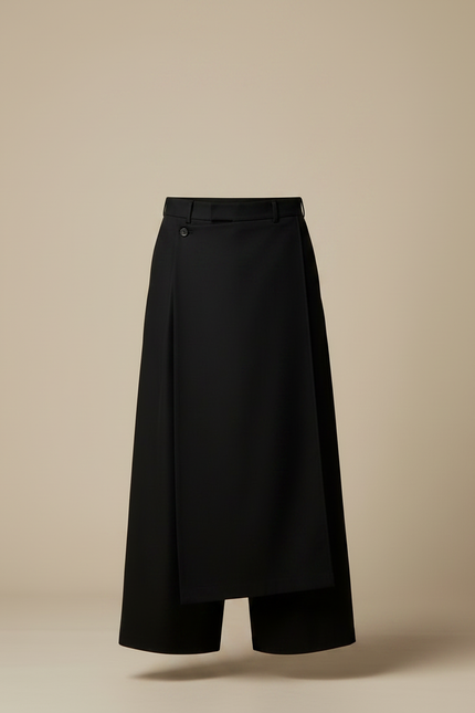 Pantalon Japonais Noir Superposé Asymétrique Ample Moderne - Polyester - vue 3