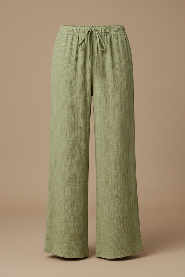 Pantalon Japonais Vert Lin Ample Fluide Femme - vue 3