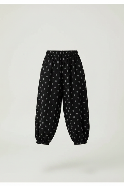 Pantalon Japonais Noir Côtelé Ample Pois Harem Enfant - Cordé - vue 3