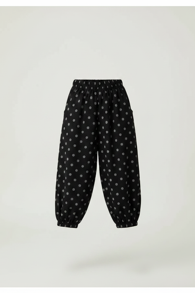 Pantalon Japonais Noir Côtelé Ample Pois Harem Enfant - Cordé - vue 3