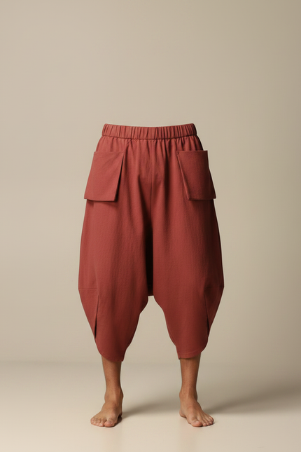 Pantalon Japonais Sarouel Ample Coton Terracotta Homme - Rouge - vue 3
