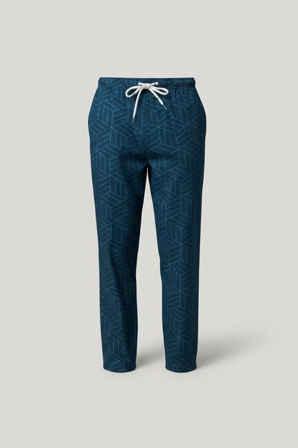 Pantalon Japonais Bleu Marine Géométrique Ample Cordon - Maille - vue 3
