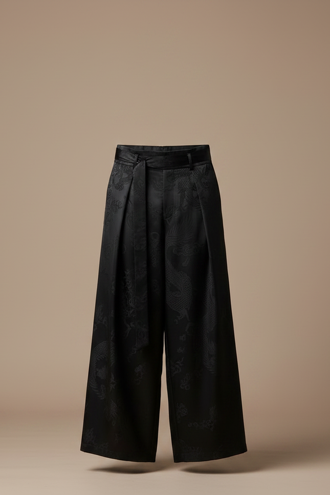 Pantalon Japonais Noir Satin Dragon Ample Homme - vue 3