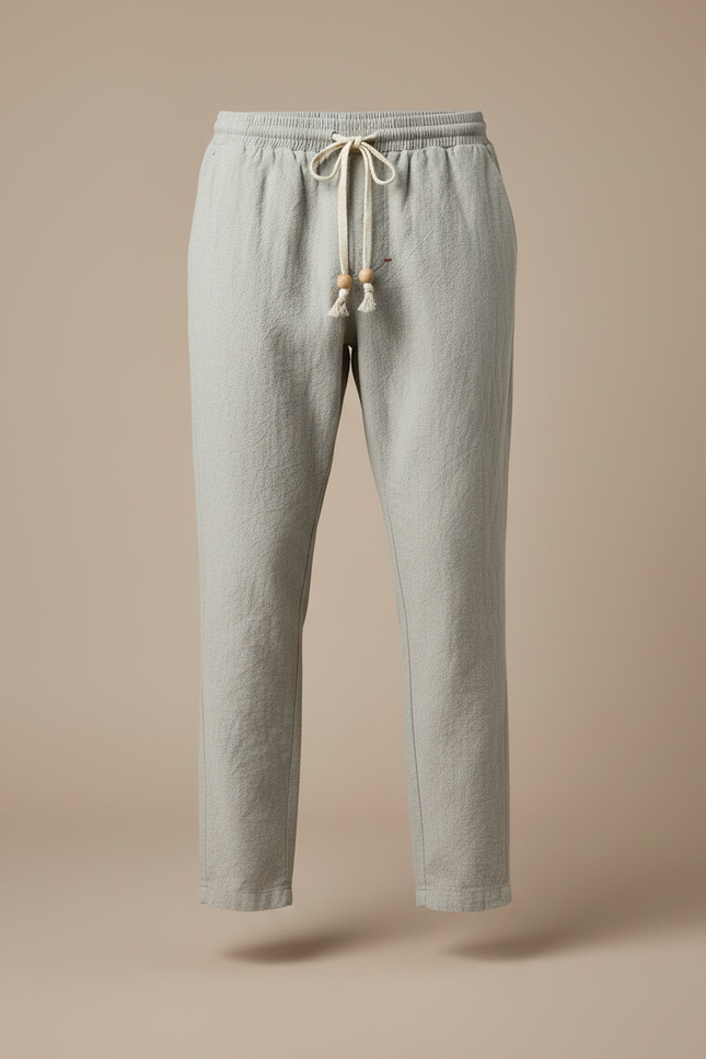 Pantalon Japonais Lin Gris Ample Cordon Décontracté Homme - vue 3