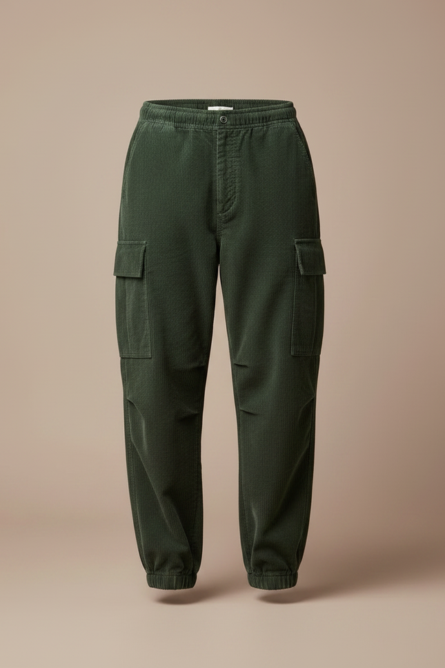 Pantalon Japonais Cargo Vert Côtelé Ample Homme - Cordé - vue 3
