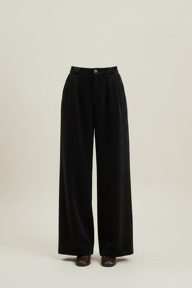 Pantalon Japonais Noir Large Plissé Élégant Fluide - Laine - vue 3