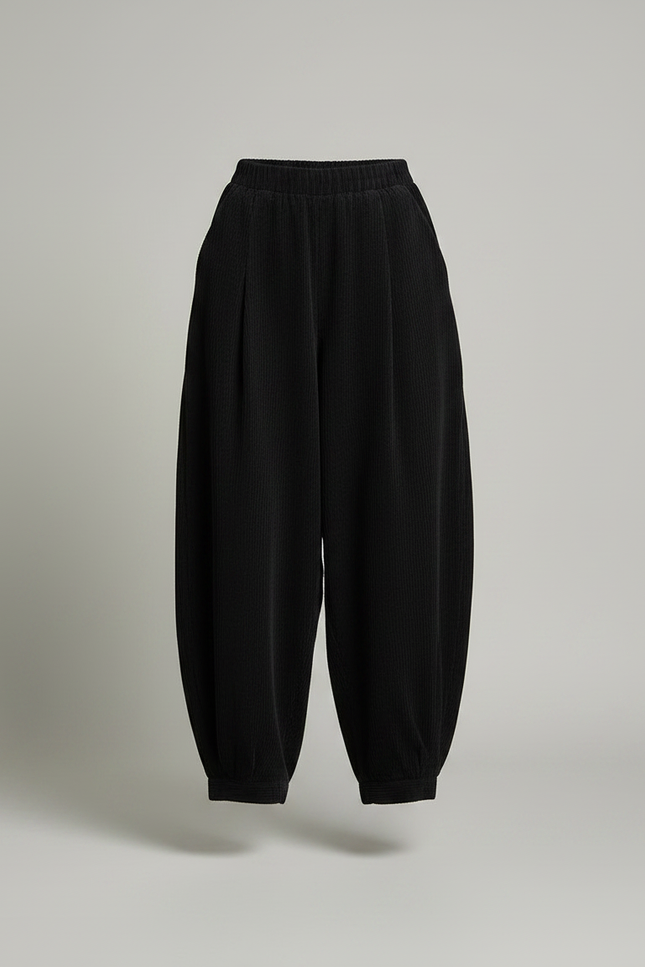 Pantalon Japonais Velours Côtelé Noir Ample Harem - Cordé - vue 3