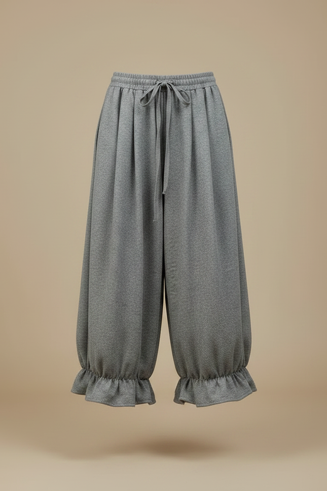 Pantalon Japonais Gris Ample Volants Décontracté Confortable - Molleton - vue 3