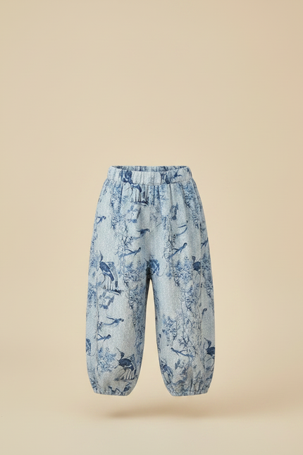 Pantalon Japonais Bleu Imprimé Ample Coton Enfant - Lin - vue 3