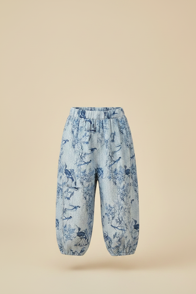 Pantalon Japonais Bleu Imprimé Ample Coton Enfant - Lin - vue 3