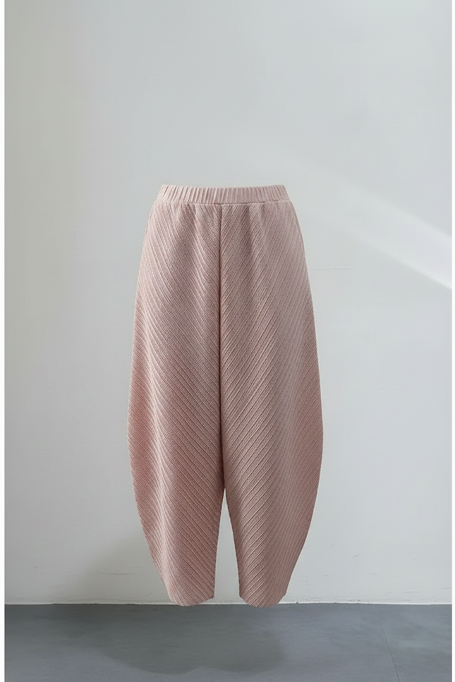 Pantalon Japonais Plissé Rose Ample Élastique Fluide - Polyester - vue 3