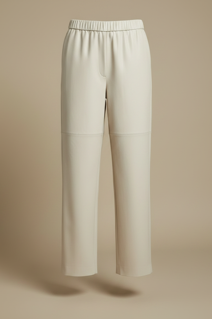 Pantalon Japonais Crème Cuir Ample Taille Élastique Femme - Beige - vue 3