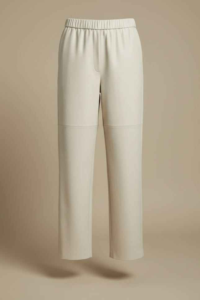 Pantalon Japonais Crème Cuir Ample Taille Élastique Femme - Beige - vue 3