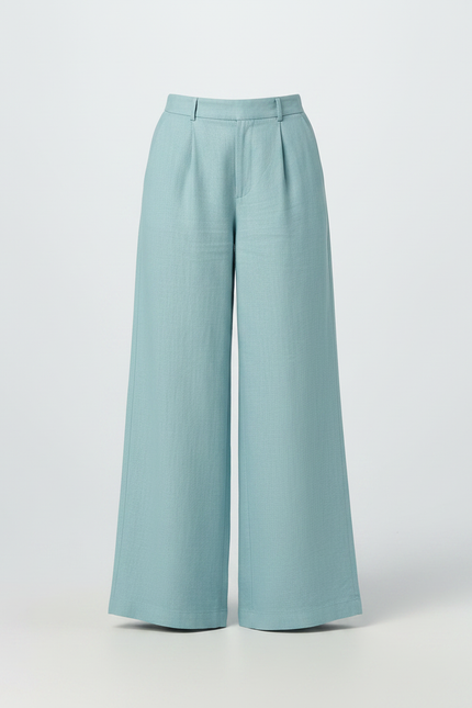 Pantalon Japonais Bleu Ciel Lin Ample Fluide Femme - vue 3
