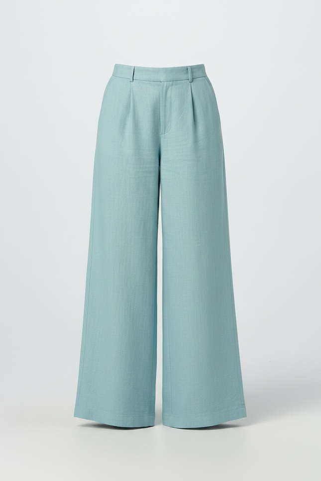 Pantalon Japonais Bleu Ciel Lin Ample Fluide Femme - vue 3