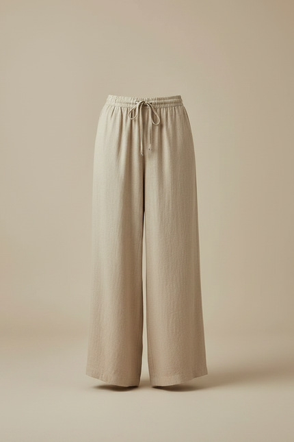 Pantalon Japonais Lin Ample Beige Fluide Décontracté Femme - vue 3