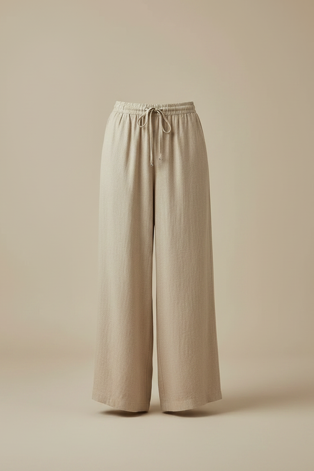 Pantalon Japonais Lin Ample Beige Fluide Décontracté Femme - vue 3