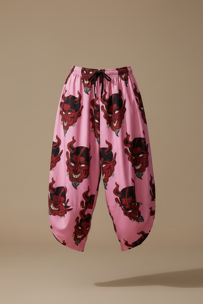 Pantalon Japonais Rose Démon Ample Harem Fluide - Viscose - vue 3