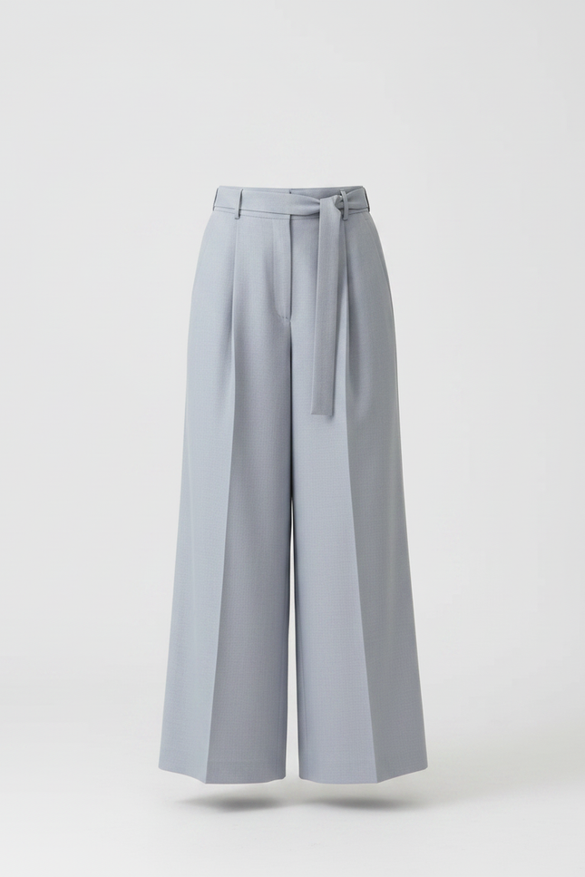 Pantalon Japonais Plissé Ample Gris Clair Ceinturé Long - Gabardine - vue 3