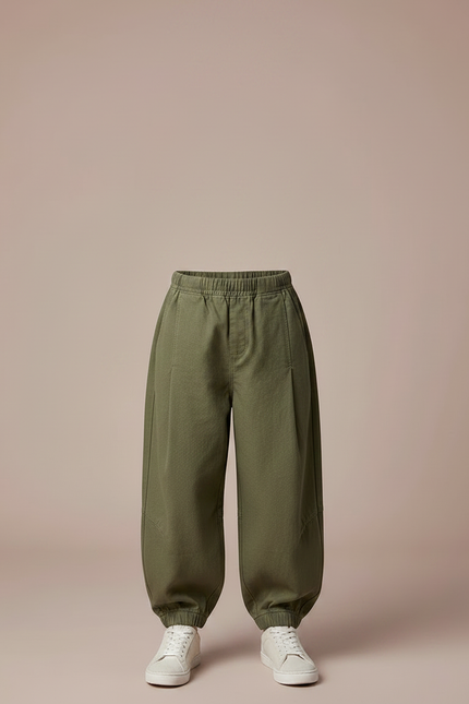 Pantalon Japonais Vert Kaki Ample Coton Élastique - vue 3