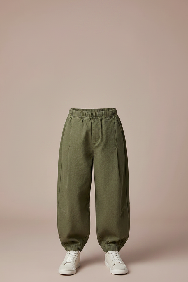 Pantalon Japonais Vert Kaki Ample Coton Élastique - vue 3