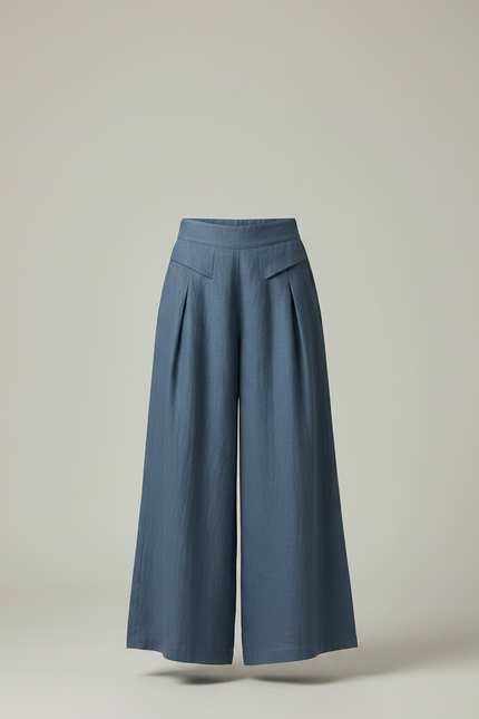 Pantalon Japonais Bleu Ample Lin Fluide Décontracté - vue 3