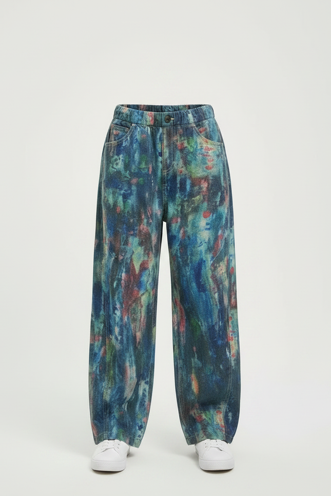 Pantalon Japonais Peintures Abstraites Ample Garçon Denim - Multicolore Jean - vue 3