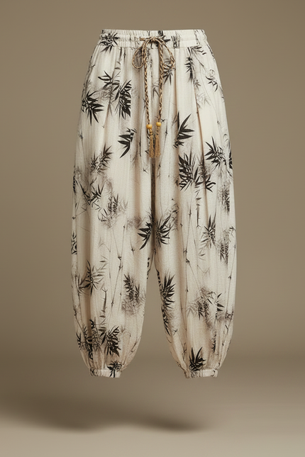 Pantalon Japonais Sarouel Ample Bambou Lin Beige Femme - vue 3