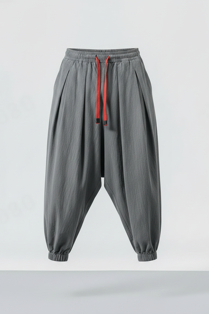 Pantalon Japonais Harem Coton Lin Gris Cordon Homme - vue 3
